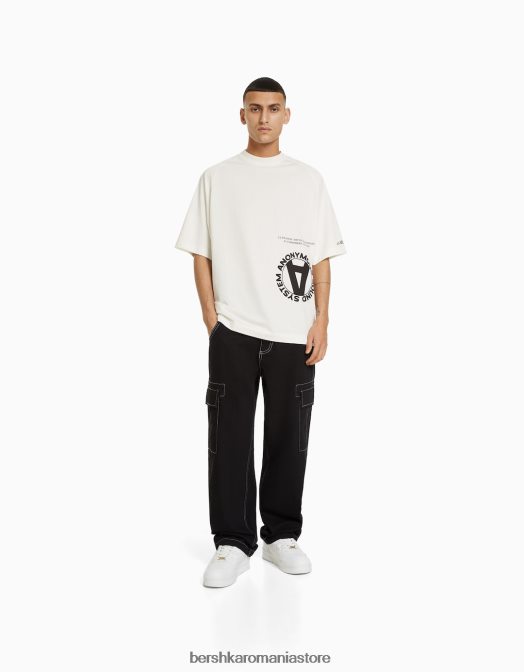 Bershka bărbați tricou oversize imprimat cu maneca scurta aproape alb Z86D2633 îmbrăcăminte
