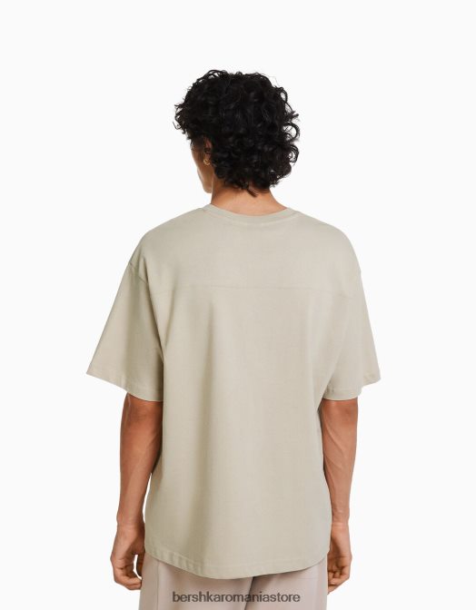 Bershka bărbați tricou oversize imprimat cu maneca scurta cămilă Z86D2682 îmbrăcăminte