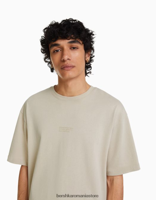 Bershka bărbați tricou oversize imprimat cu maneca scurta cămilă Z86D2682 îmbrăcăminte