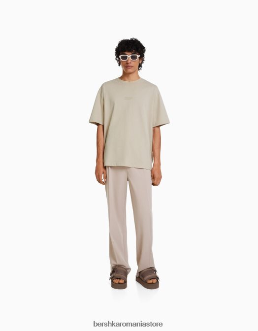 Bershka bărbați tricou oversize imprimat cu maneca scurta cămilă Z86D2684 îmbrăcăminte