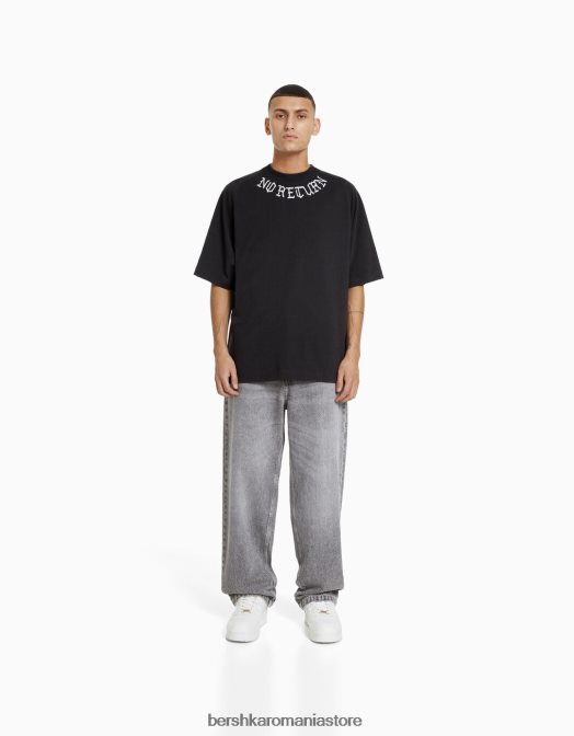 Bershka bărbați tricou oversize imprimat cu maneca scurta gri Z86D2632 îmbrăcăminte