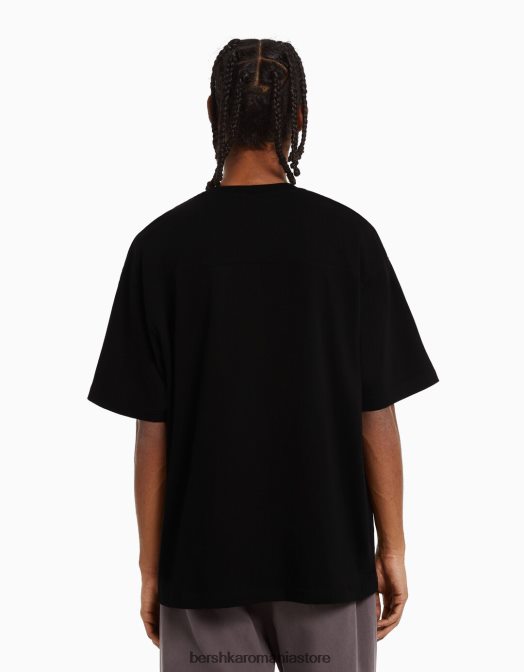 Bershka bărbați tricou oversize imprimat cu maneca scurta negru Z86D2687 îmbrăcăminte