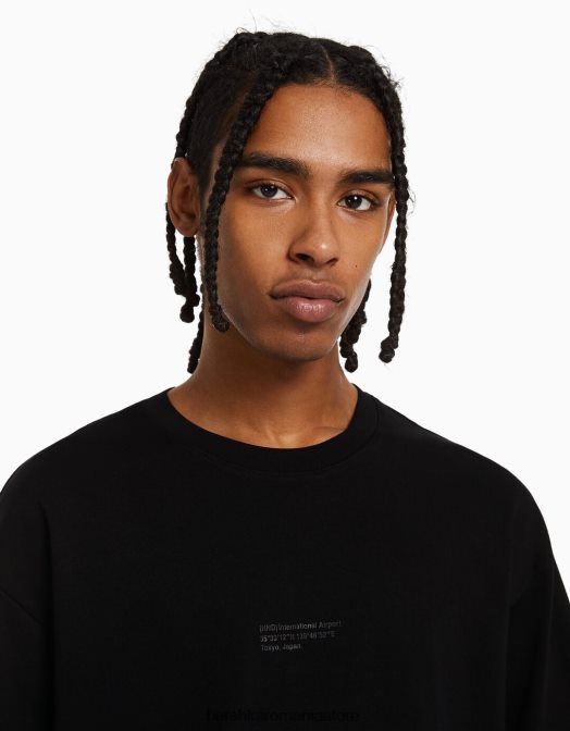 Bershka bărbați tricou oversize imprimat cu maneca scurta negru Z86D2687 îmbrăcăminte