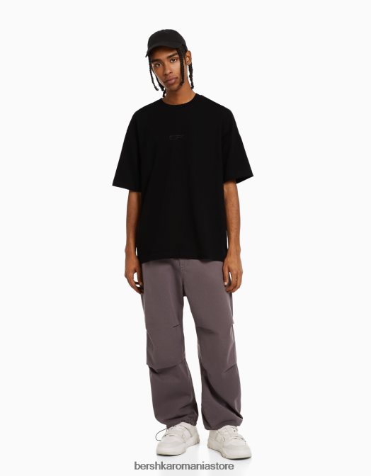 Bershka bărbați tricou oversize imprimat cu maneca scurta negru Z86D2687 îmbrăcăminte