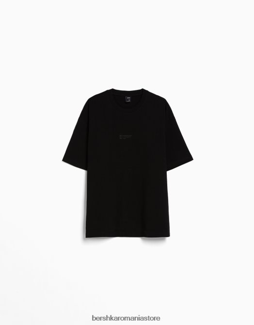 Bershka bărbați tricou oversize imprimat cu maneca scurta negru Z86D2687 îmbrăcăminte