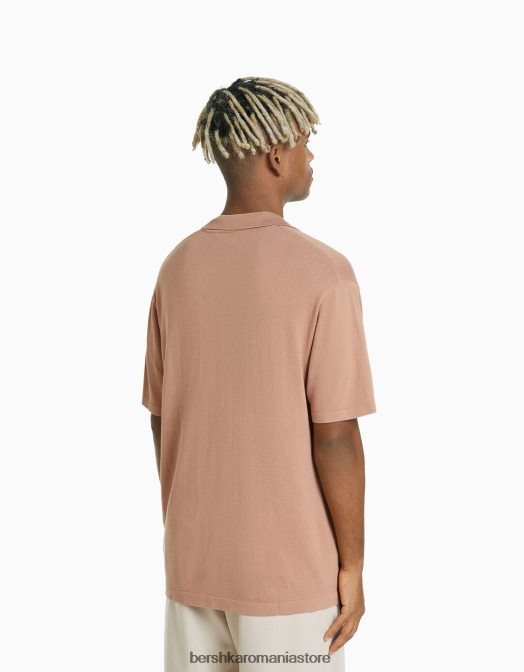 Bershka bărbați tricou polo cu mânecă scurtă și guler resort roz Z86D2820 îmbrăcăminte