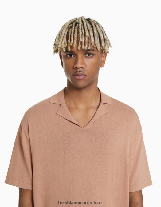 Bershka bărbați tricou polo cu mânecă scurtă și guler resort roz Z86D2820 îmbrăcăminte