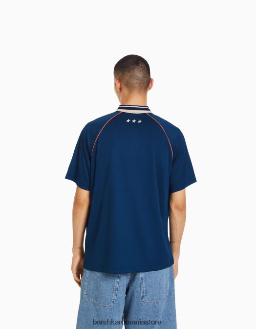 Bershka bărbați tricou polo de fotbal retro sport cu mânecă scurtă marina Z86D2787 îmbrăcăminte