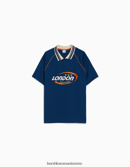 Bershka bărbați tricou polo de fotbal retro sport cu mânecă scurtă marina Z86D2787 îmbrăcăminte