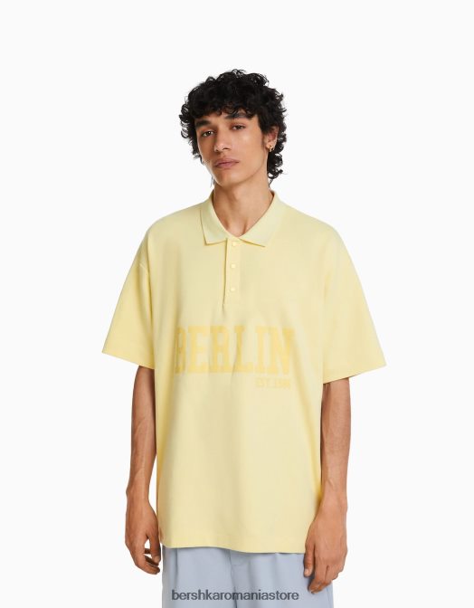 Bershka bărbați tricou polo interlock cu imprimeu berlin lămâie verde Z86D2802 îmbrăcăminte