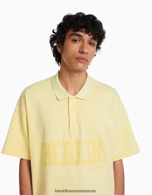 Bershka bărbați tricou polo interlock cu imprimeu berlin lămâie verde Z86D2802 îmbrăcăminte