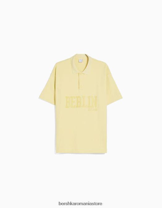 Bershka bărbați tricou polo interlock cu imprimeu berlin lămâie verde Z86D2802 îmbrăcăminte
