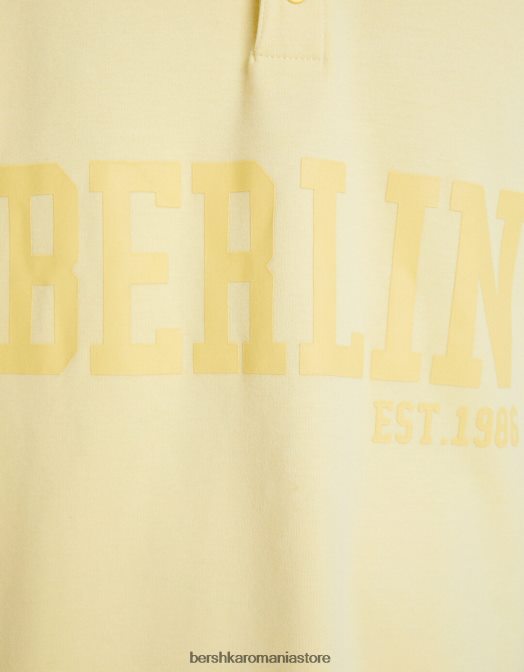 Bershka bărbați tricou polo interlock cu imprimeu berlin lămâie verde Z86D2802 îmbrăcăminte