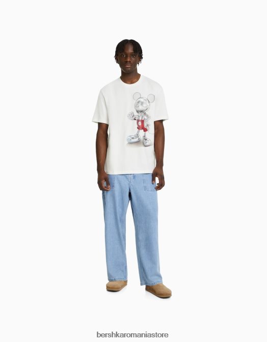 Bershka bărbați tricou relaxat cu imprimeu disney alb Z86D2694 îmbrăcăminte