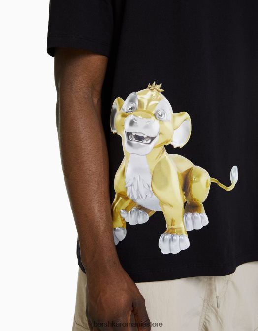 Bershka bărbați tricou relaxat cu imprimeu disney negru Z86D2693 îmbrăcăminte