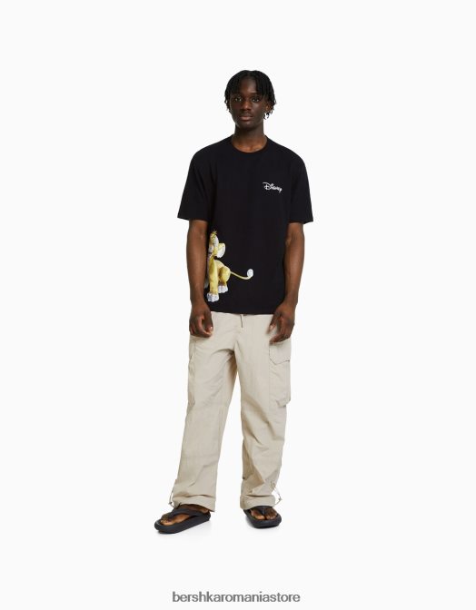 Bershka bărbați tricou relaxat cu imprimeu disney negru Z86D2693 îmbrăcăminte