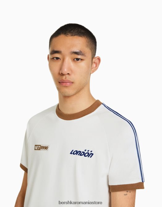 Bershka bărbați tricou retro sport cu mâneci raglan scurte aproape alb Z86D2786 îmbrăcăminte