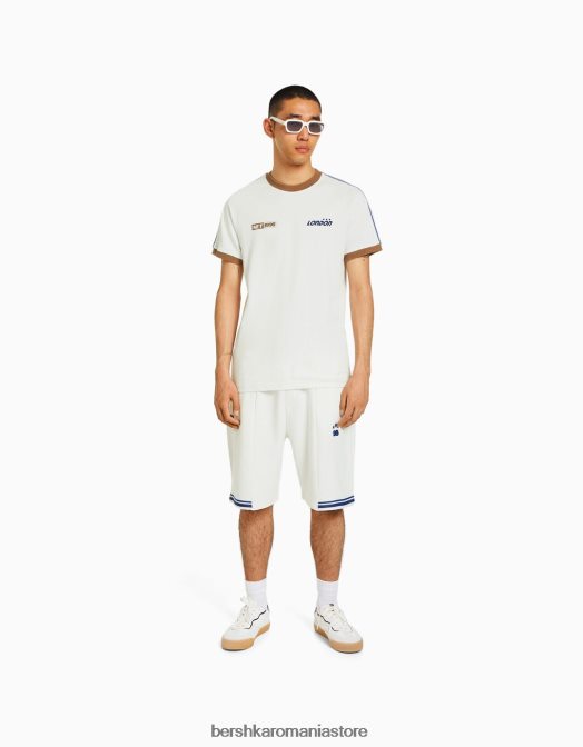 Bershka bărbați tricou retro sport cu mâneci raglan scurte aproape alb Z86D2786 îmbrăcăminte