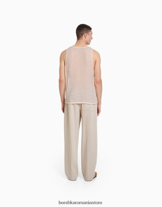 Bershka bărbați tricou rustic din plasă cu bretele aproape alb Z86D2623 îmbrăcăminte