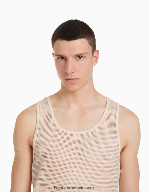 Bershka bărbați tricou rustic din plasă cu bretele aproape alb Z86D2623 îmbrăcăminte