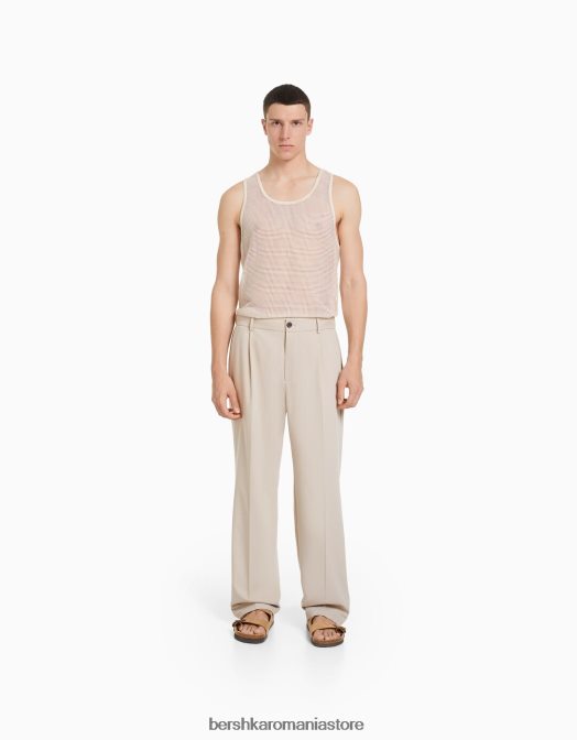 Bershka bărbați tricou rustic din plasă cu bretele aproape alb Z86D2623 îmbrăcăminte