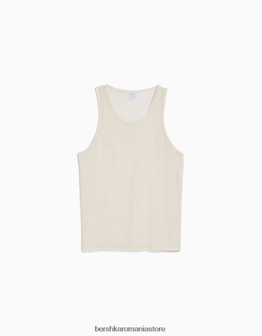 Bershka bărbați tricou rustic din plasă cu bretele aproape alb Z86D2623 îmbrăcăminte