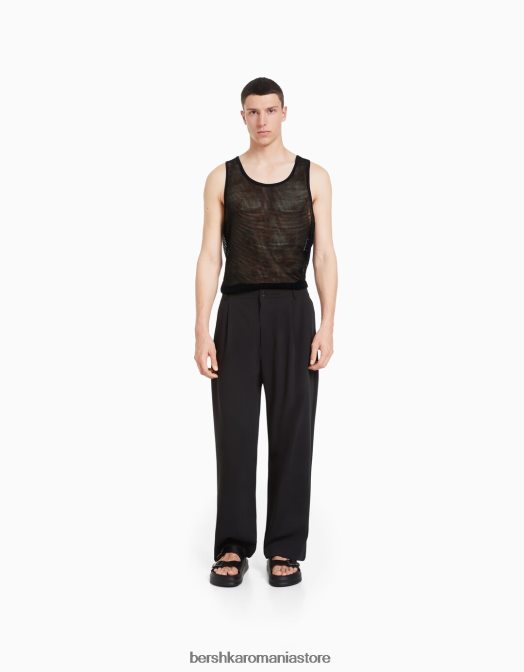 Bershka bărbați tricou rustic din plasă cu bretele negru Z86D2622 îmbrăcăminte