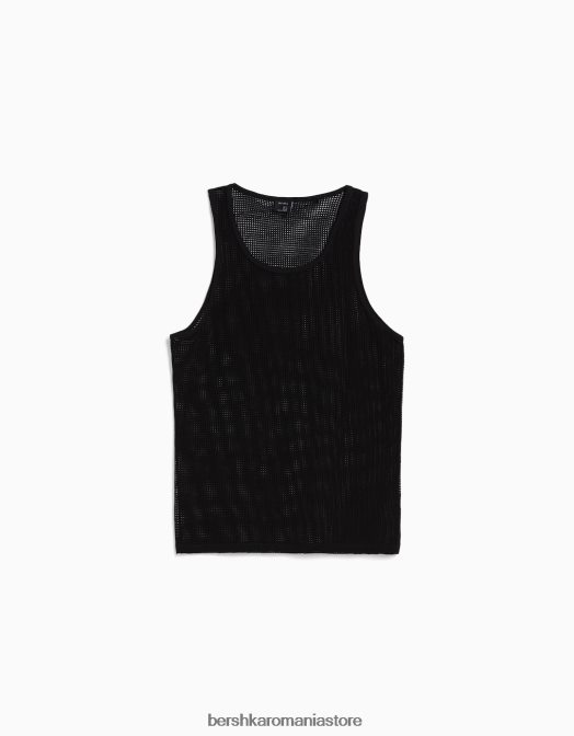 Bershka bărbați tricou rustic din plasă cu bretele negru Z86D2622 îmbrăcăminte