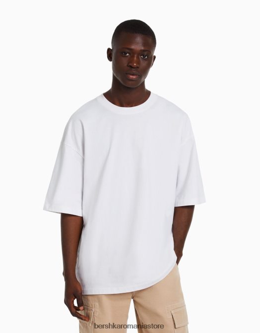 Bershka bărbați tricou supradimensionat cu maneca scurta alb Z86D2660 îmbrăcăminte