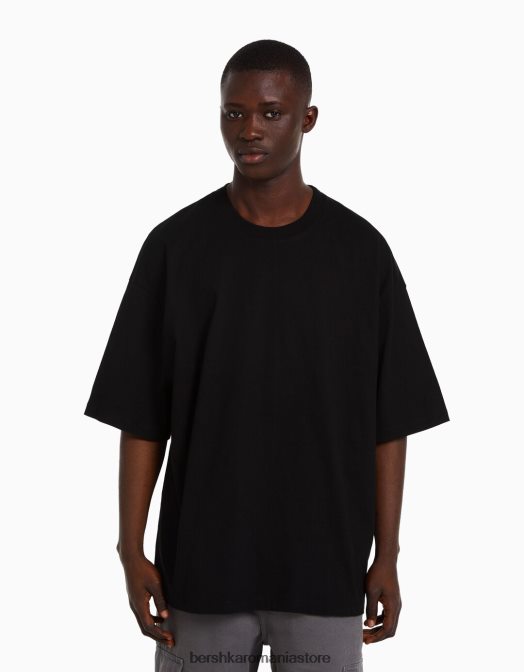 Bershka bărbați tricou supradimensionat cu maneca scurta negru Z86D2665 îmbrăcăminte