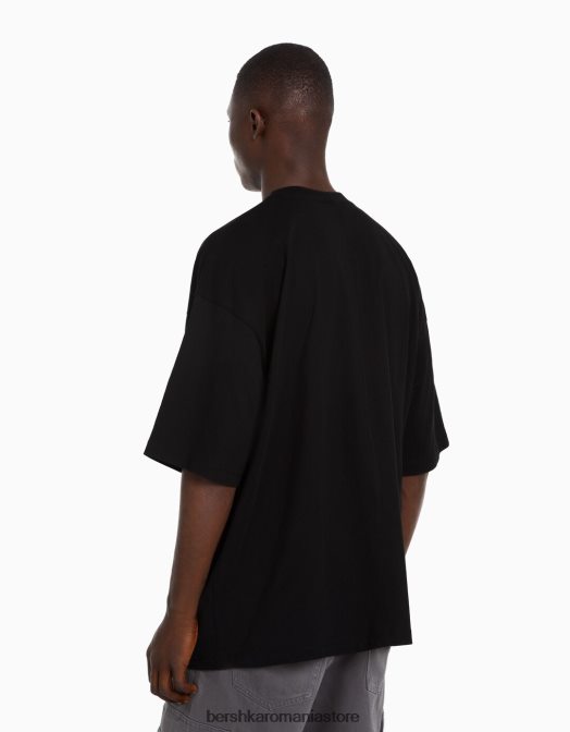 Bershka bărbați tricou supradimensionat cu maneca scurta negru Z86D2665 îmbrăcăminte