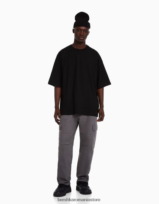 Bershka bărbați tricou supradimensionat cu maneca scurta negru Z86D2665 îmbrăcăminte