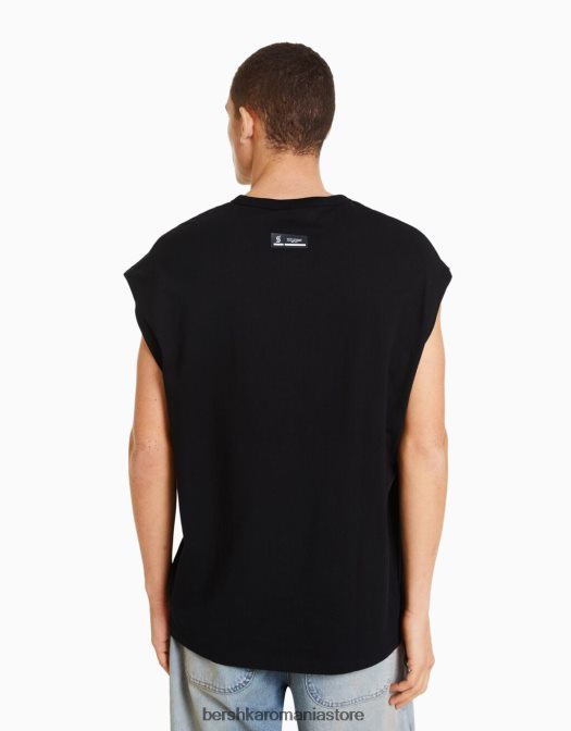 Bershka bărbați tricou supradimensionat fără mâneci negru Z86D2809 îmbrăcăminte