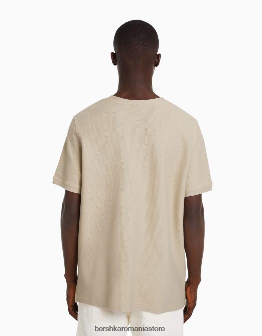 Bershka bărbați tricou texturat cu maneca scurta cămilă Z86D2772 îmbrăcăminte