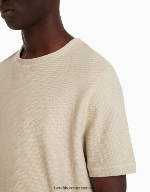 Bershka bărbați tricou texturat cu maneca scurta cămilă Z86D2772 îmbrăcăminte
