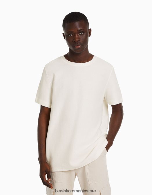 Bershka bărbați tricou texturat cu maneca scurta cremă Z86D2773 îmbrăcăminte