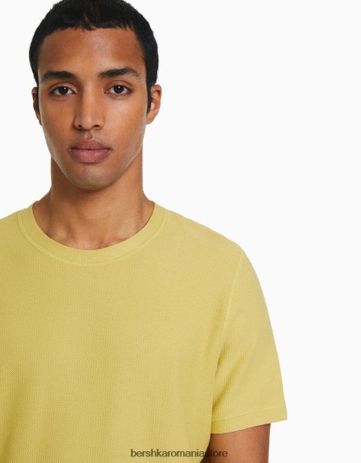 Bershka bărbați tricou texturat cu maneca scurta lămâie verde Z86D2770 îmbrăcăminte