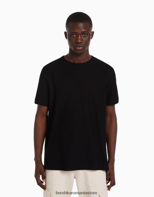 Bershka bărbați tricou texturat cu maneca scurta negru Z86D2771 îmbrăcăminte