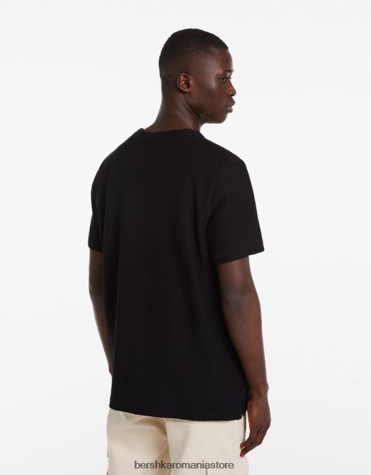 Bershka bărbați tricou texturat cu maneca scurta negru Z86D2771 îmbrăcăminte