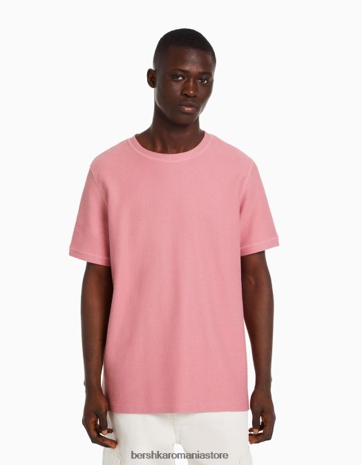 Bershka bărbați tricou texturat cu maneca scurta roz Z86D2774 îmbrăcăminte
