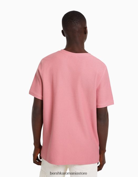 Bershka bărbați tricou texturat cu maneca scurta roz Z86D2774 îmbrăcăminte