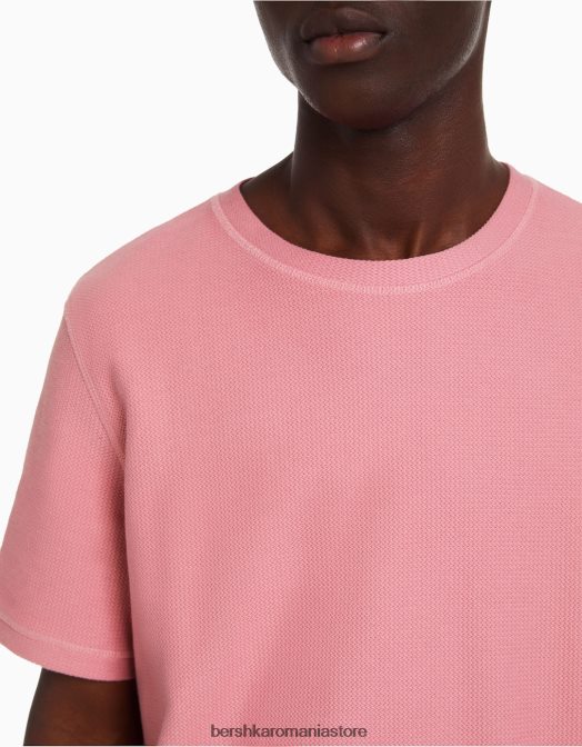 Bershka bărbați tricou texturat cu maneca scurta roz Z86D2774 îmbrăcăminte
