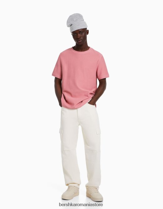 Bershka bărbați tricou texturat cu maneca scurta roz Z86D2774 îmbrăcăminte