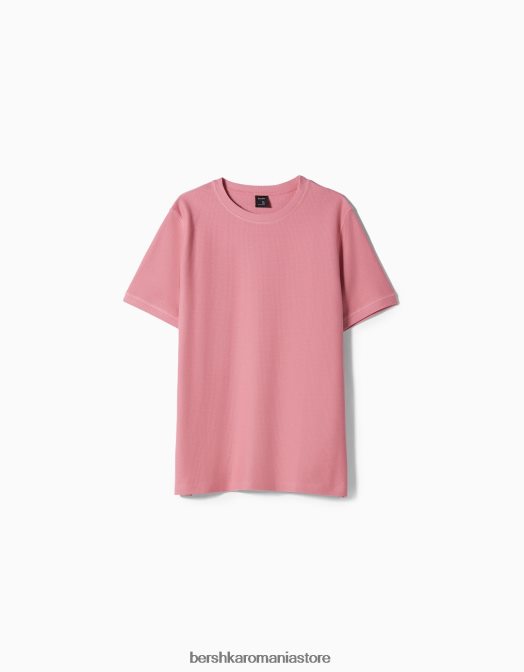 Bershka bărbați tricou texturat cu maneca scurta roz Z86D2774 îmbrăcăminte