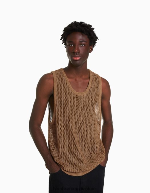 Bershka bărbați top din plasă fără mâneci cămilă Z86D3000 îmbrăcăminte