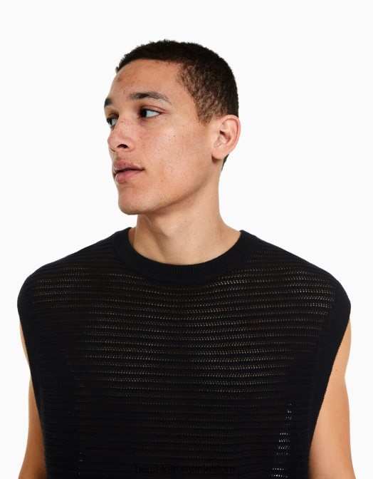 Bershka bărbați vestă din plasă negru Z86D3001 îmbrăcăminte