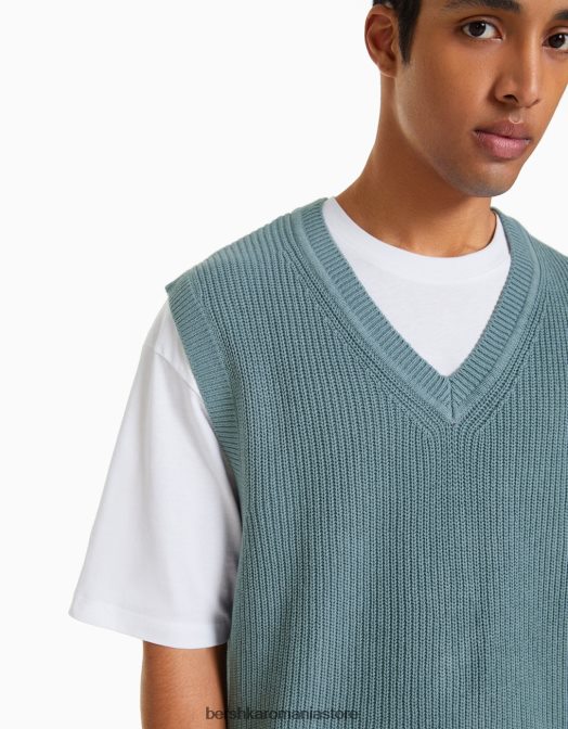 Bershka bărbați vestă din tricot cu decolteu în V albastru deschis Z86D2999 îmbrăcăminte