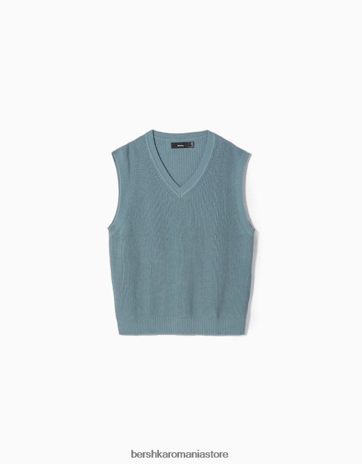 Bershka bărbați vestă din tricot cu decolteu în V albastru deschis Z86D2999 îmbrăcăminte