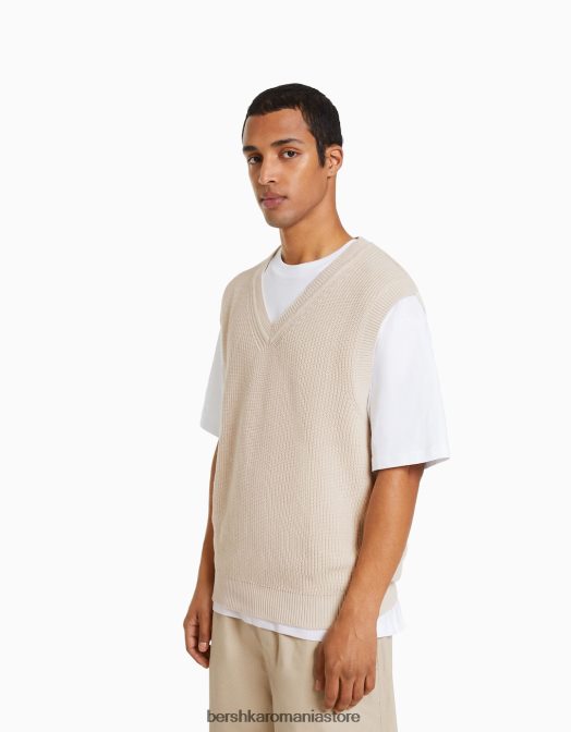Bershka bărbați vestă din tricot cu decolteu în V nisip Z86D2998 îmbrăcăminte