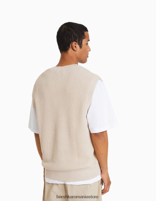 Bershka bărbați vestă din tricot cu decolteu în V nisip Z86D2998 îmbrăcăminte